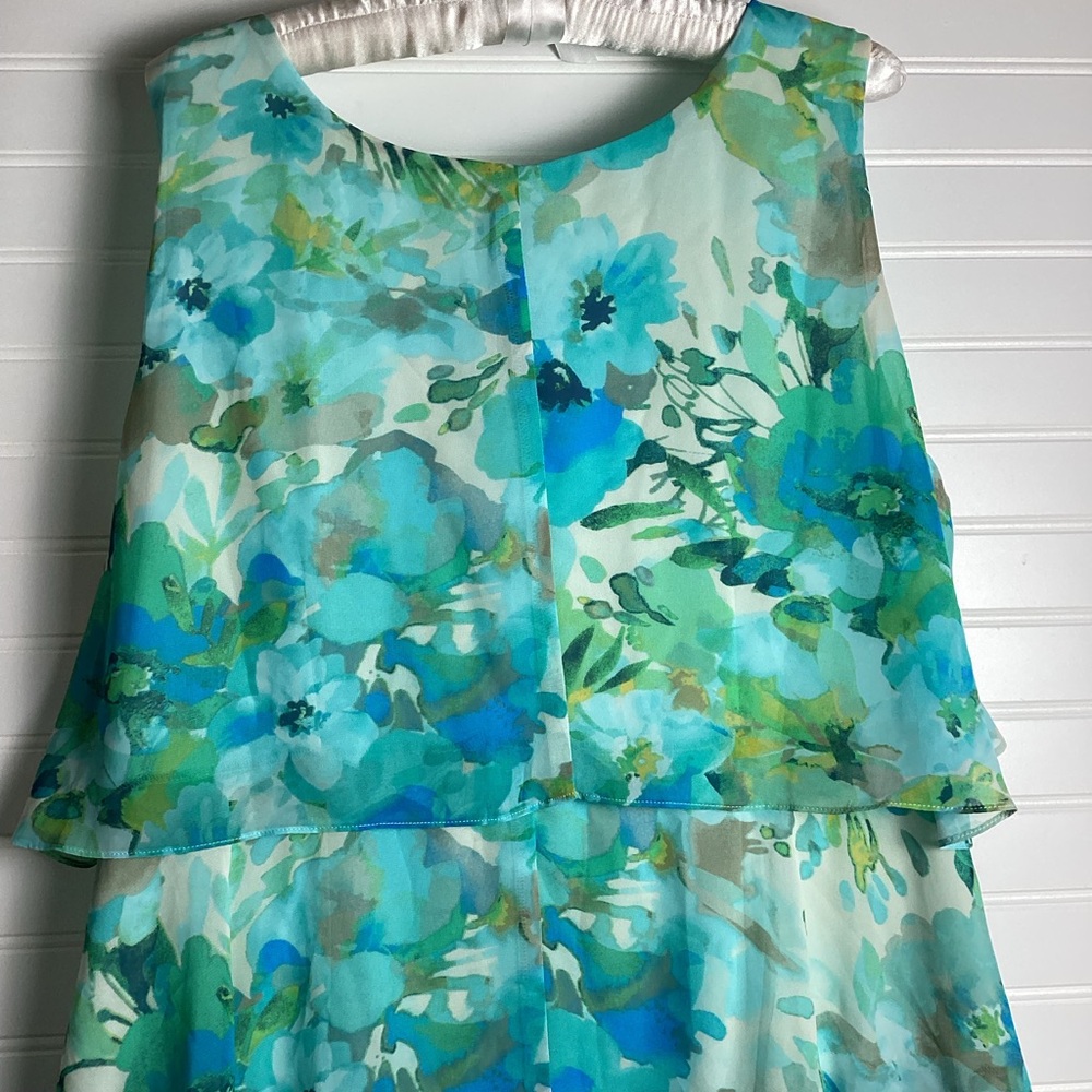 Coldwater Creek Light Blue& Green  tiered  Floral Midi Dress size PXL - Picture 9 of 12